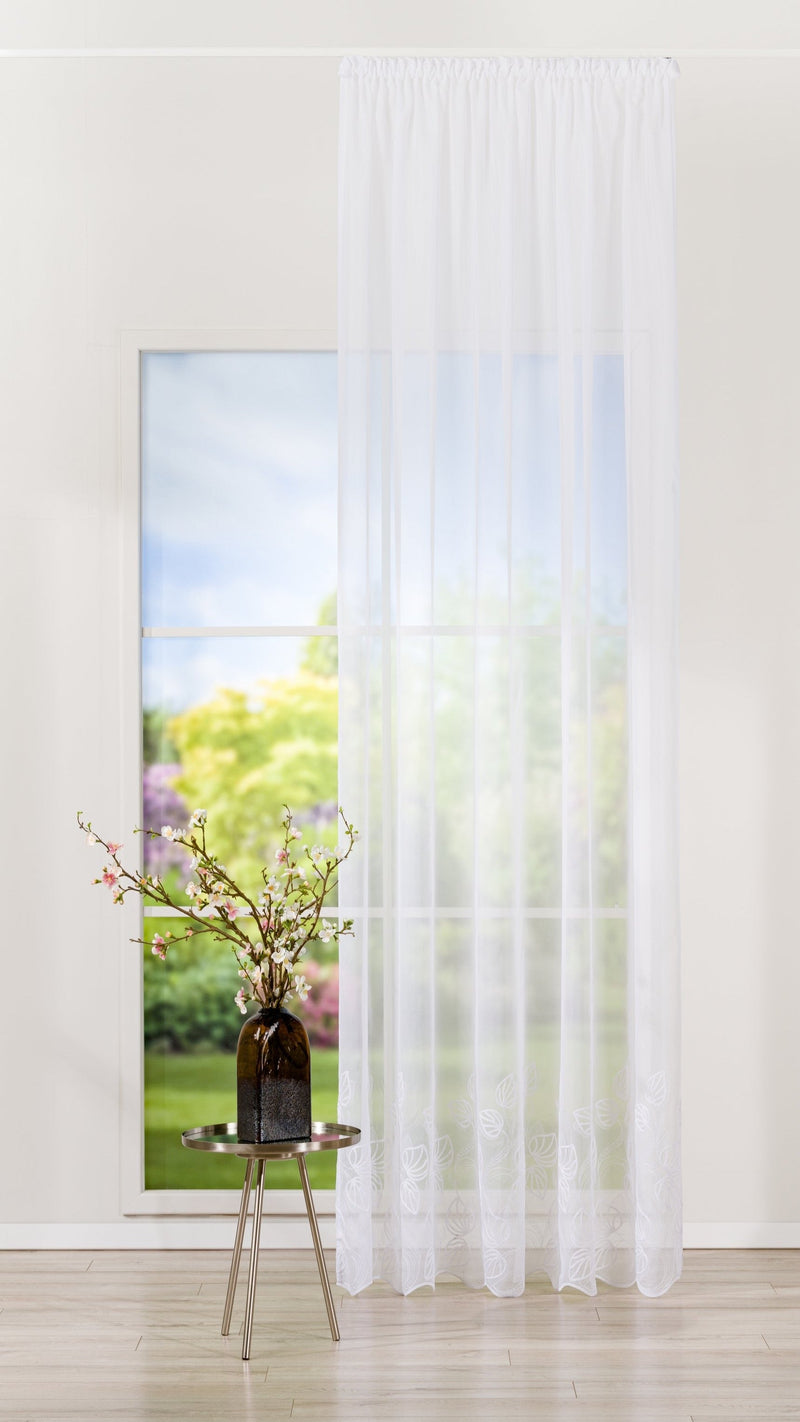 FOGLIA white floral sheer Custom Made Curtains