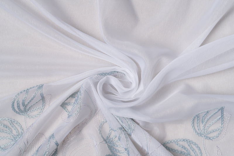 FOGLIA turquoise floral sheer Custom Made Curtains