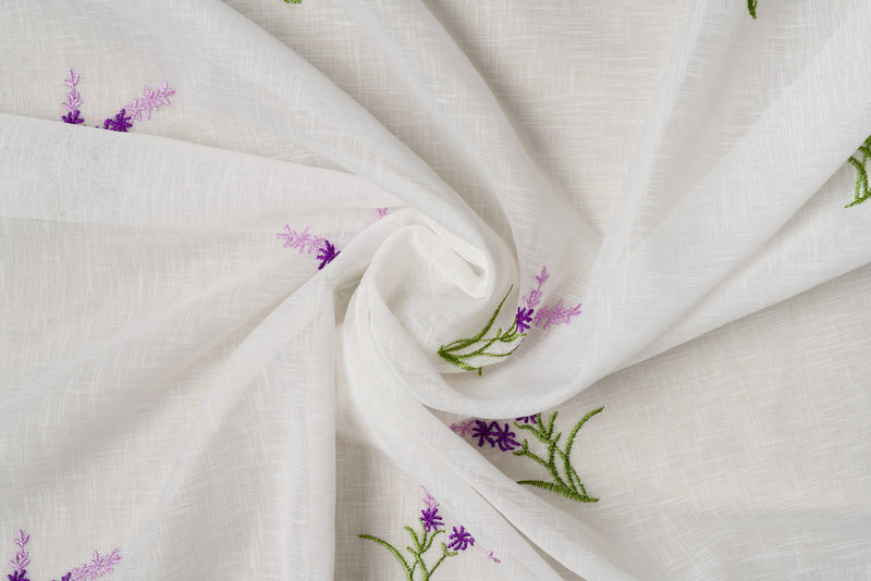 AGATA White purple floral Custom Made Curtains - sheer