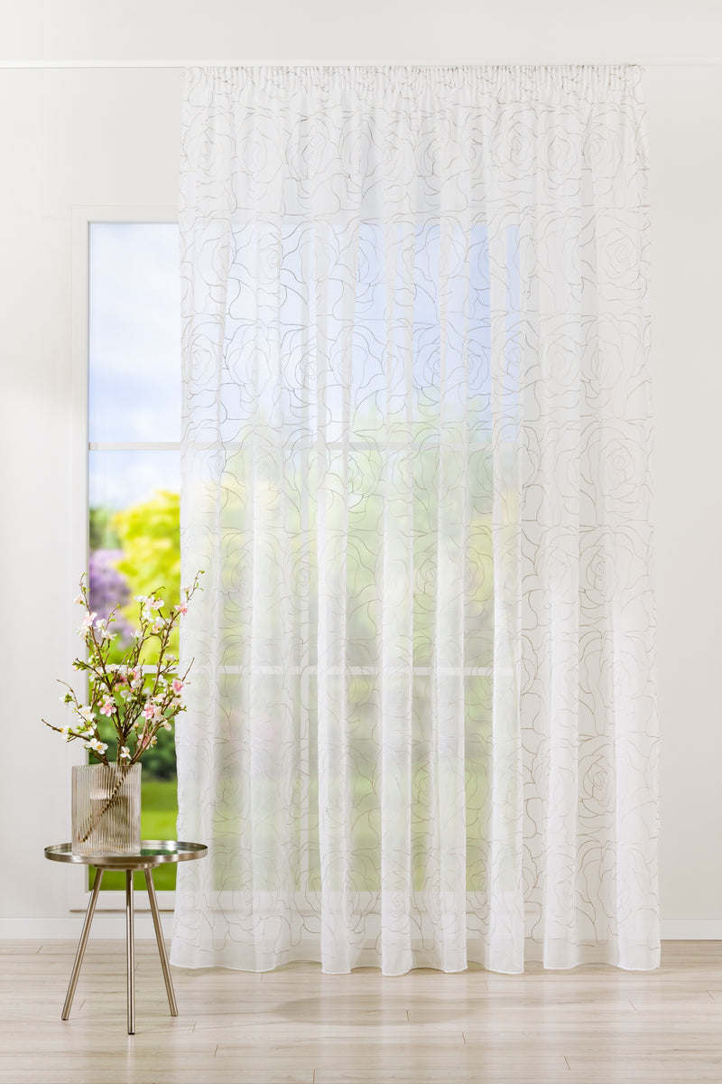 AMANDA Grey floral Custom Made Curtains - sheer