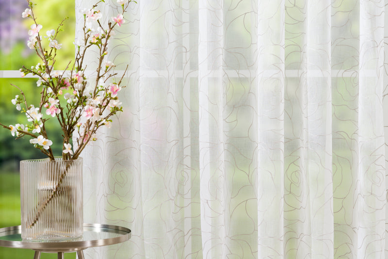 AMANDA Grey floral Custom Made Curtains - sheer