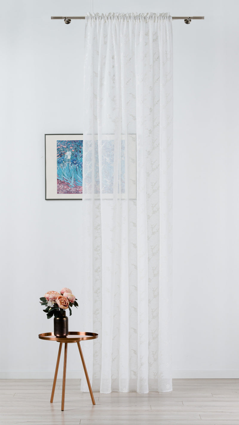AFRODITA White floral Custom Made Curtains - sheer