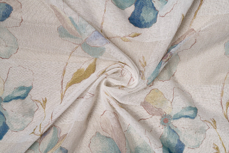 PATRICIA Blue floral Custom Made Curtains - sheer
