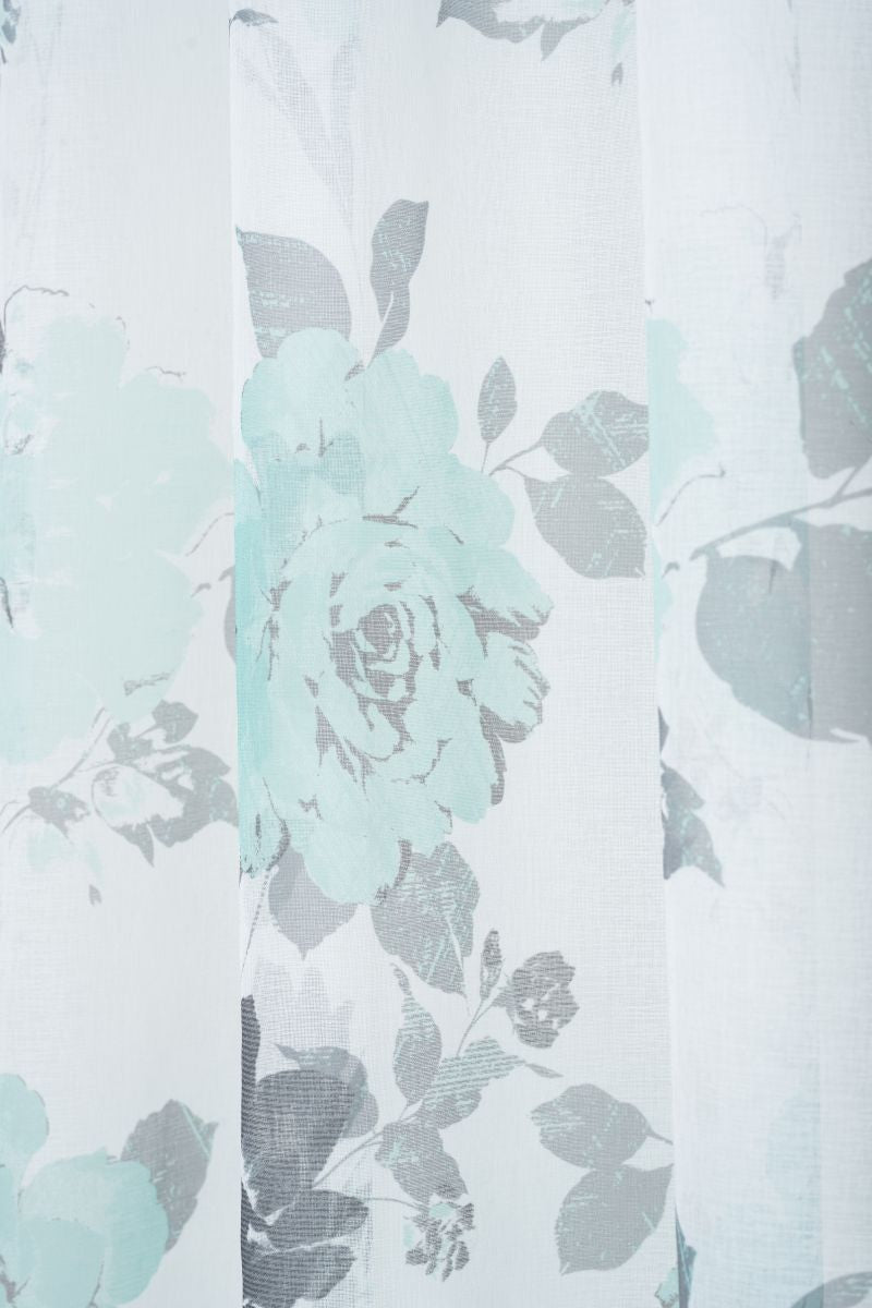 ROSSELA Turquoise/ grey floral Custom Made Curtains - sheer
