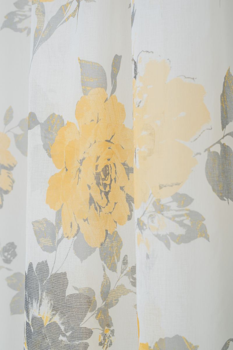 ROSSELA Yellow/ grey floral Custom Made Curtains - sheer