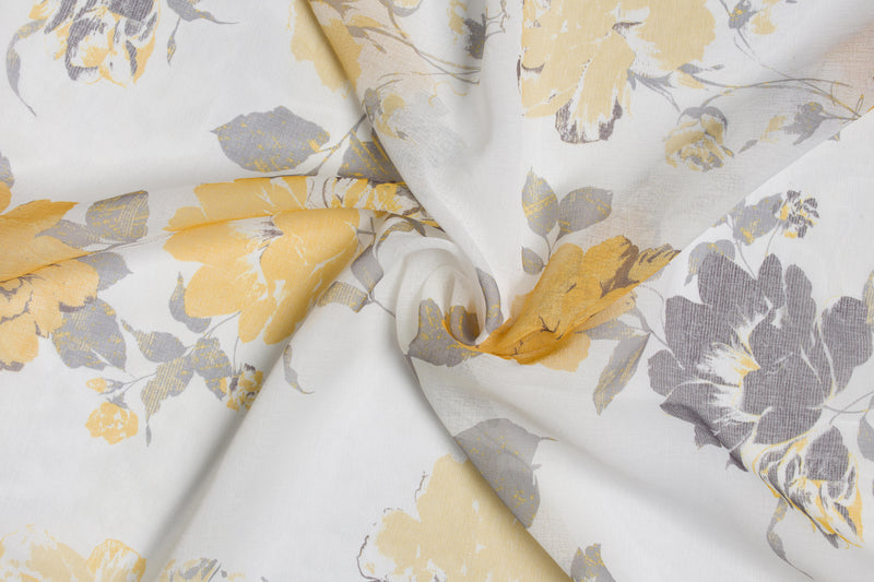ROSSELA Yellow/ grey floral Custom Made Curtains - sheer